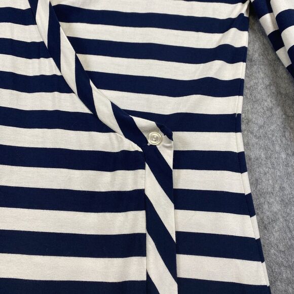 Soft Surroundings Women's Large Navy White Stripe V Neck Side Wrap Dress - Picture 8 of 14